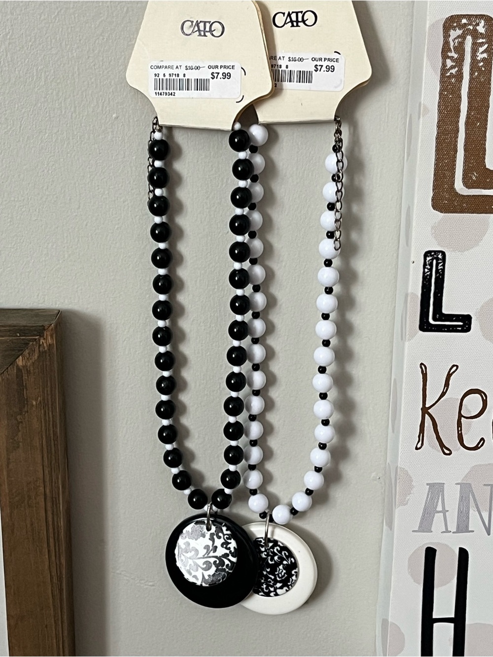 Cato Black & White Beaded Pendant Necklace Set | 2 Coordinating Necklaces | NWT